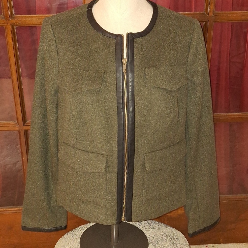 The Limited Green Blazer Jacket Leather  Trim Business Casual